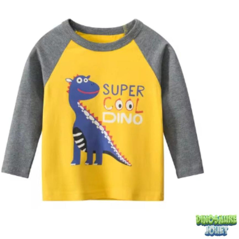 Tee shirt manche longue Dinosaure jaune