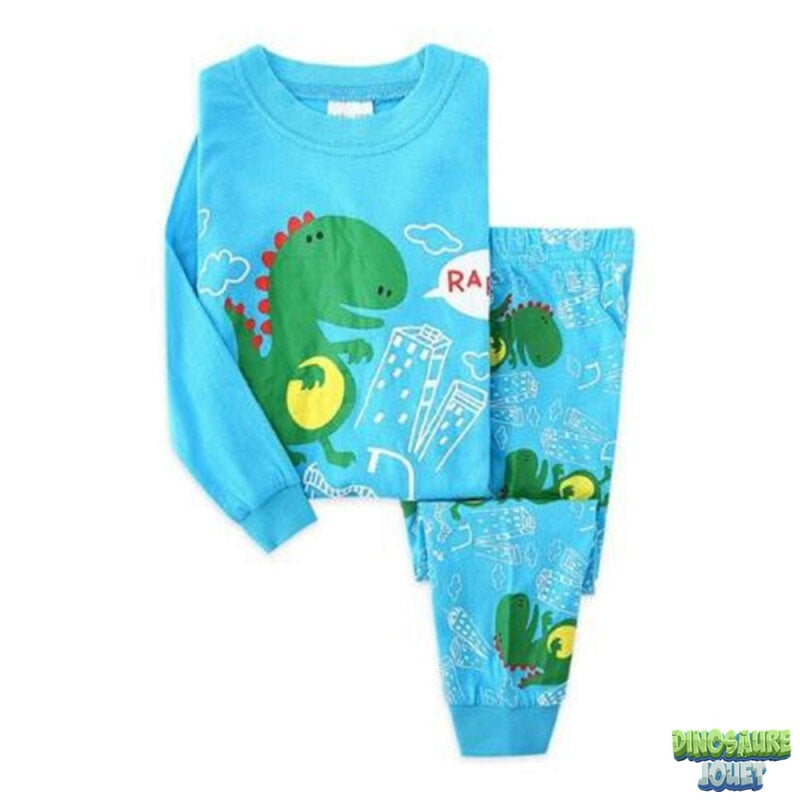 Dinosaure pyjama coton bleu clair