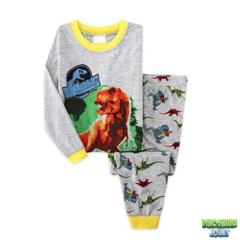Dinosaure pyjama coton gris et jaune