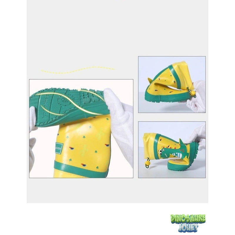 Dinosaure vert bottes jaunes