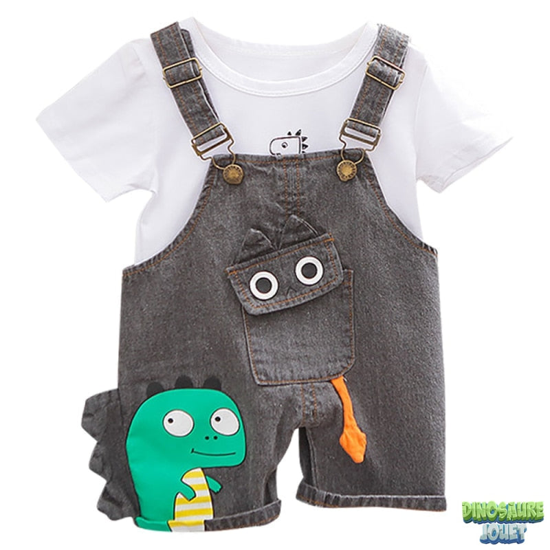 Ensemble short bretelle garçon Dinosaure