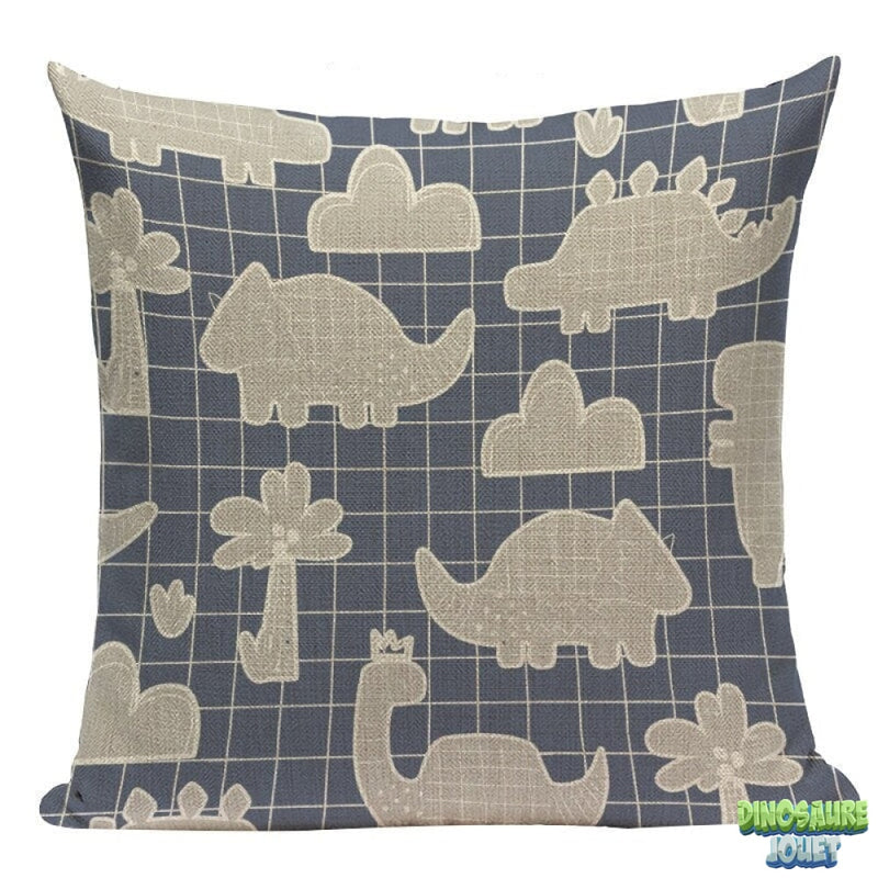 Housse de coussin à carreaux Dinosaure