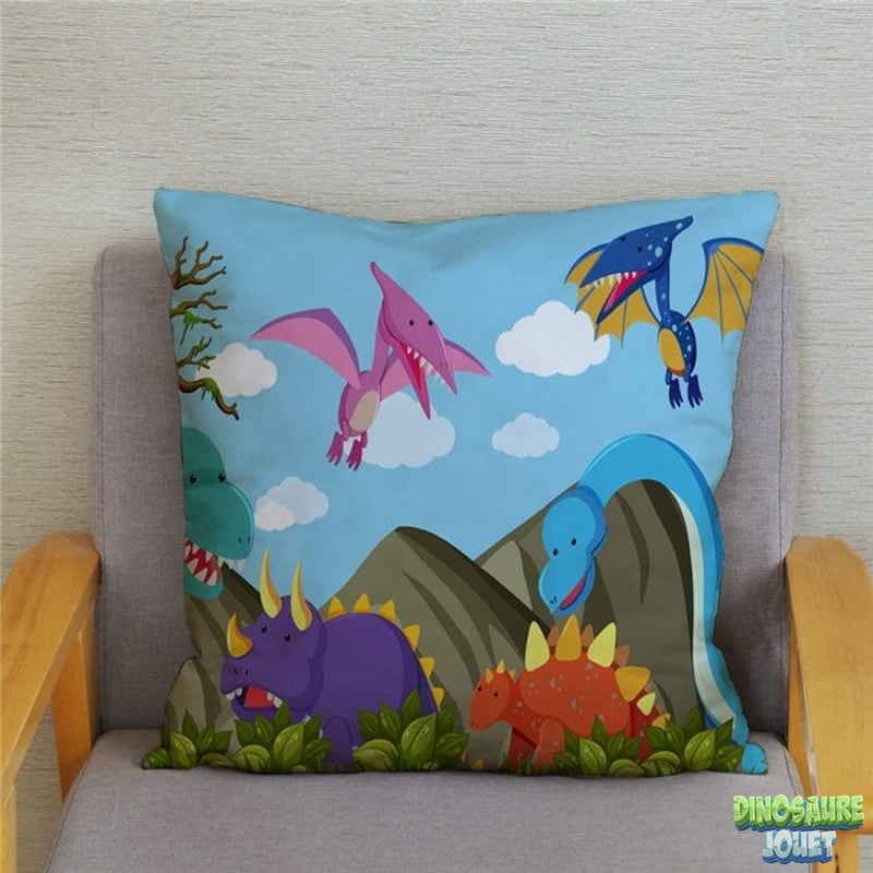 Housse de coussin colorée Dinosaure