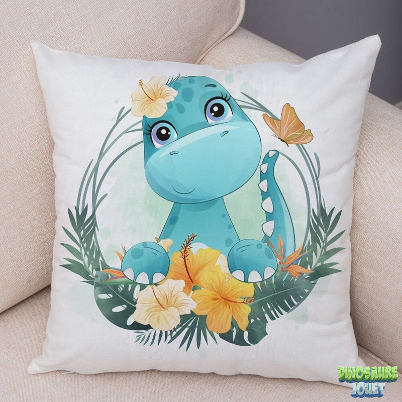 Housse de coussin Dinosaure et fleurs