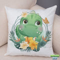 Housse de coussin Dinosaure et fleurs