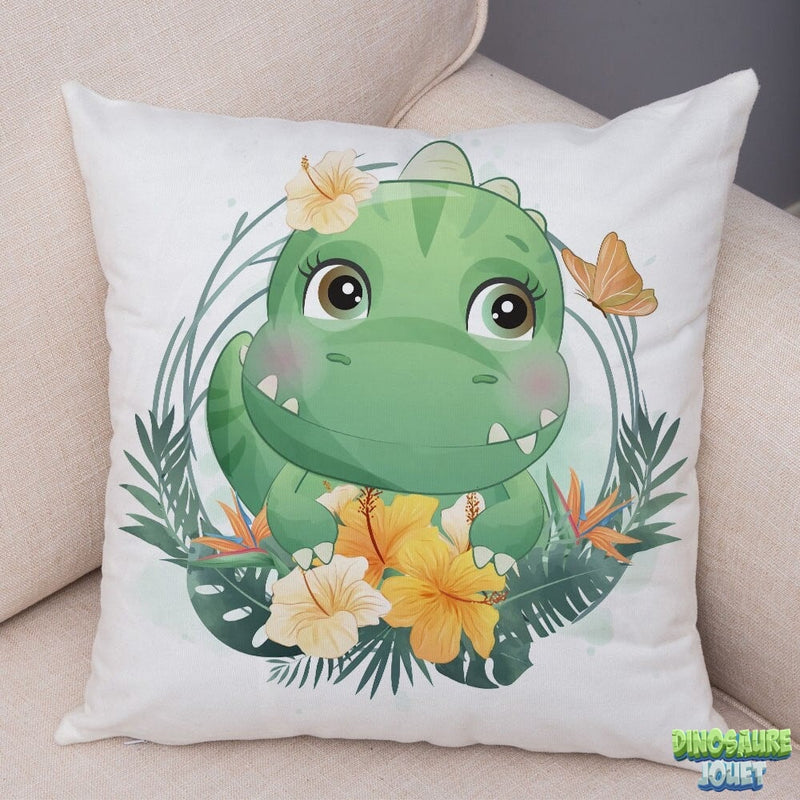 Housse de coussin Dinosaure et fleurs