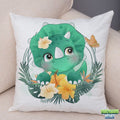 Housse de coussin Dinosaure et fleurs