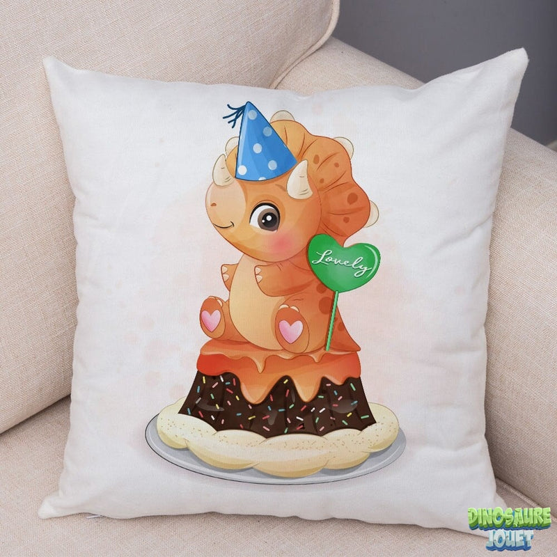 Housse de coussin Dinosaure et gâteau