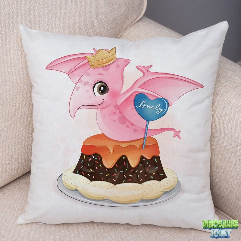 Housse de coussin Dinosaure et gâteau