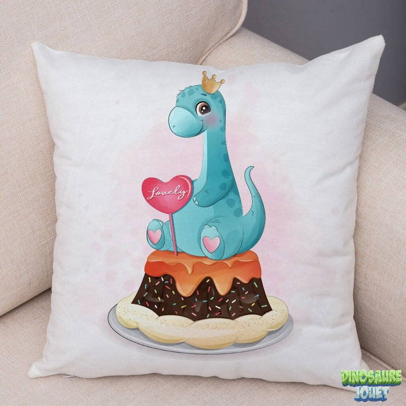 Housse de coussin Dinosaure et gâteau