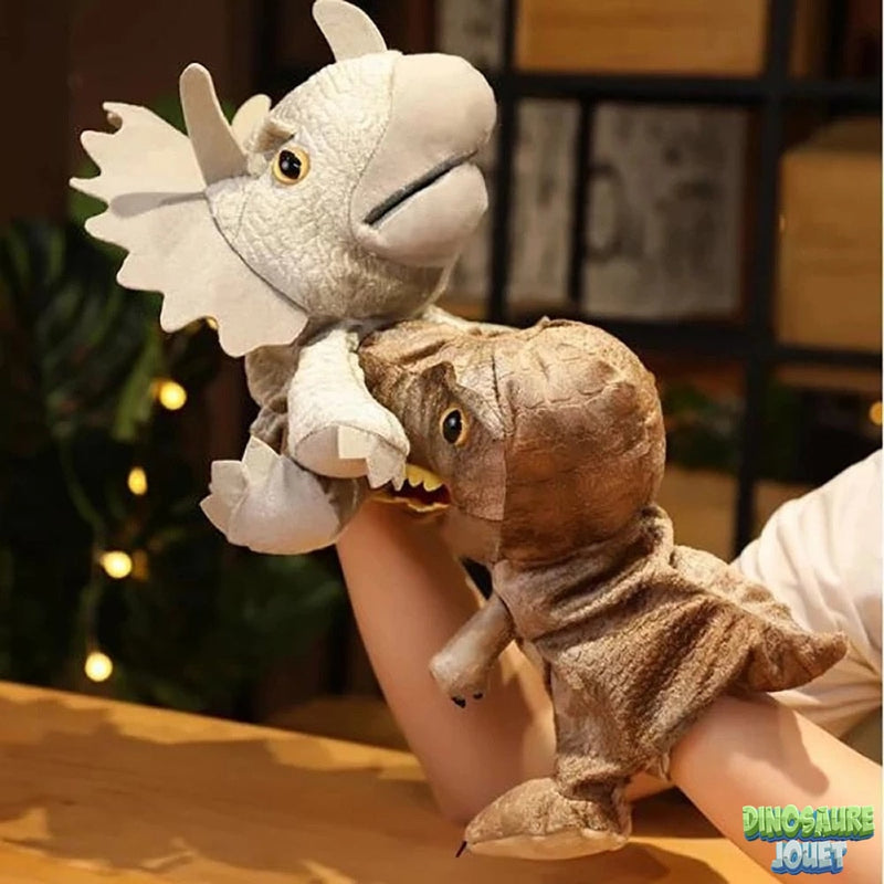 Peluche marionnette Dinosaure: T-rex brun
