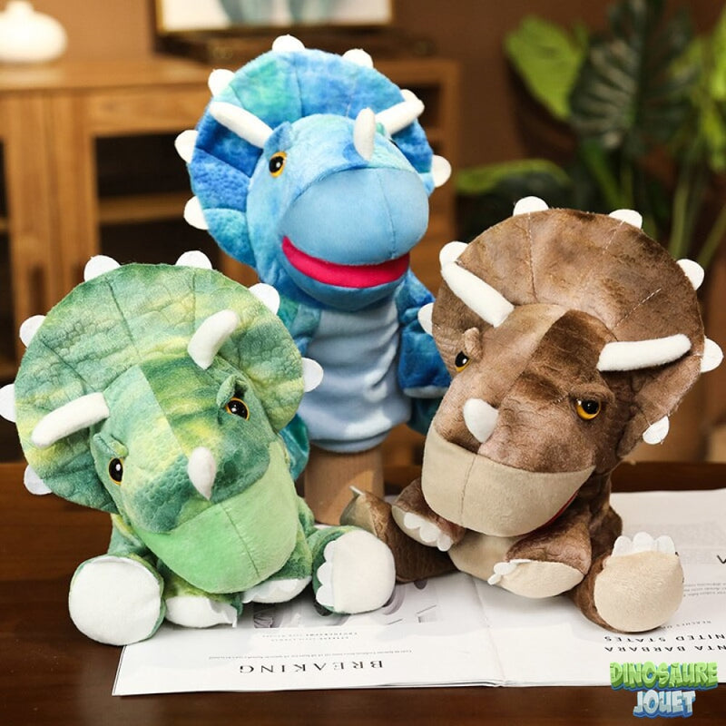 Peluche marionnette tricératops vert