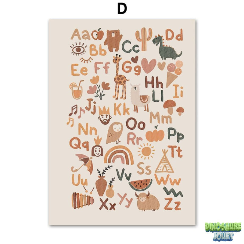 Poster alphabet Dinosaure orange
