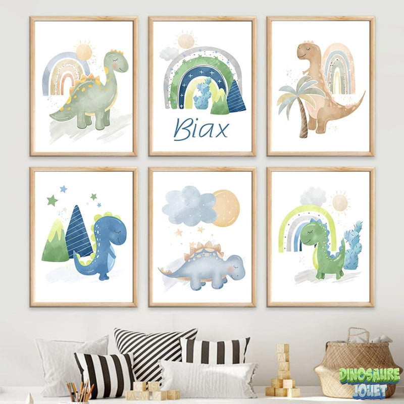 Poster arc en ciel Dinosaure