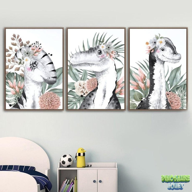Tableau sur toile Dinosaure fleuri