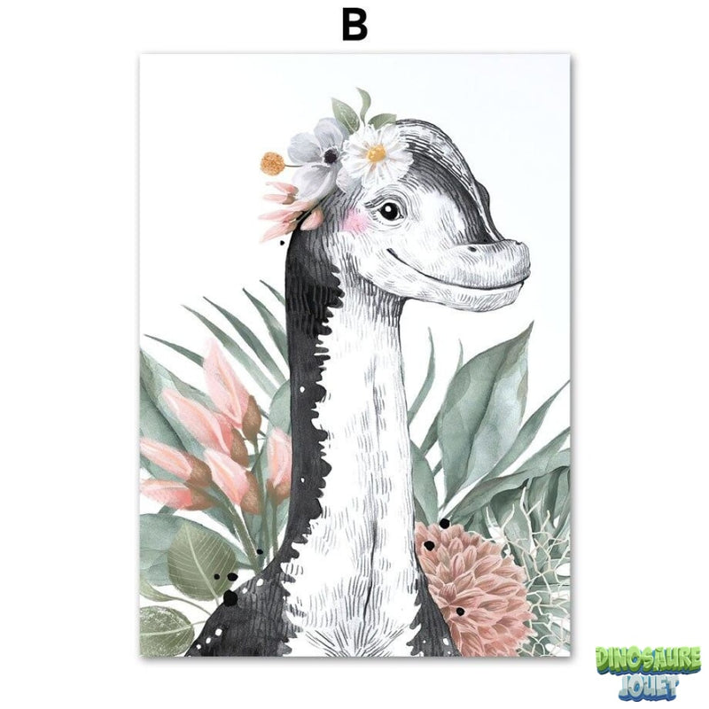Tableau sur toile Dinosaure fleuri