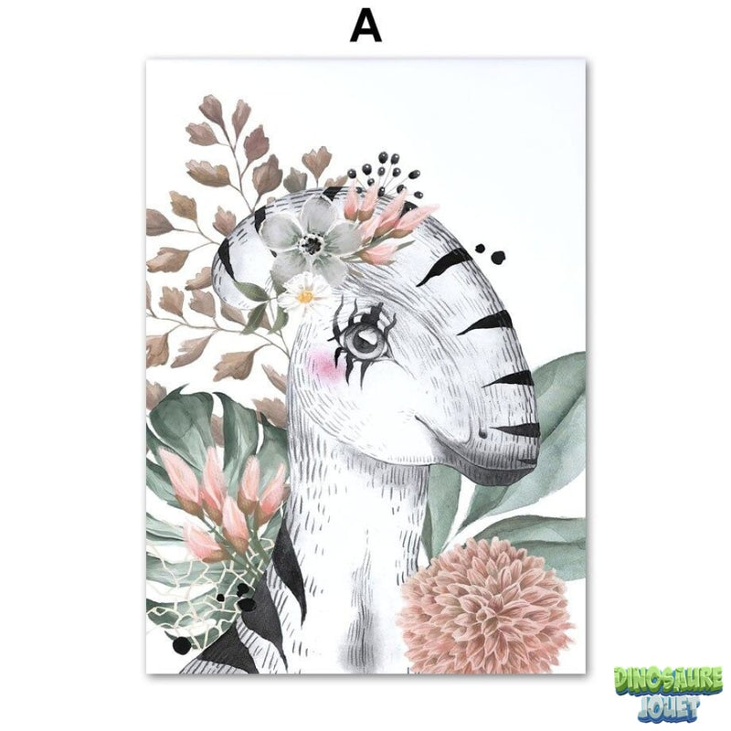 Tableau sur toile Dinosaure fleuri