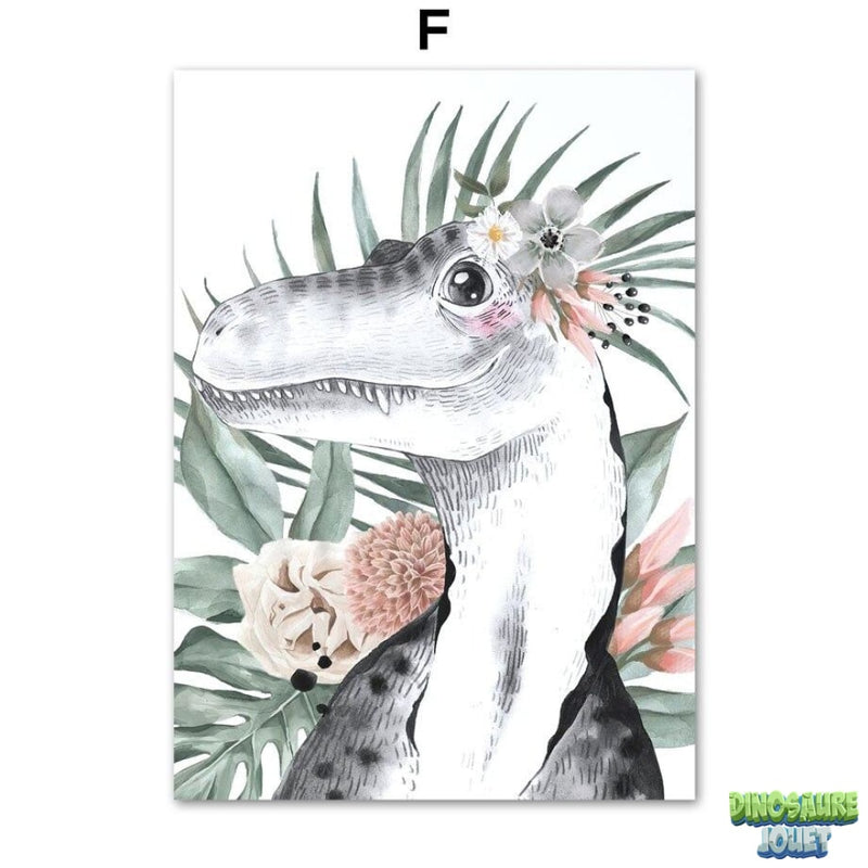 Tableau sur toile Dinosaure fleuri