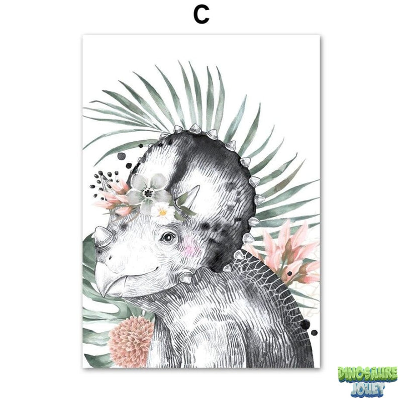 Tableau sur toile Dinosaure fleuri