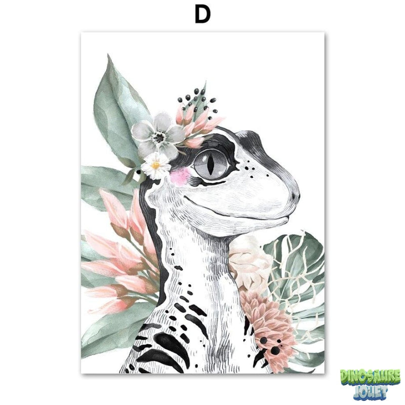 Tableau sur toile Dinosaure fleuri
