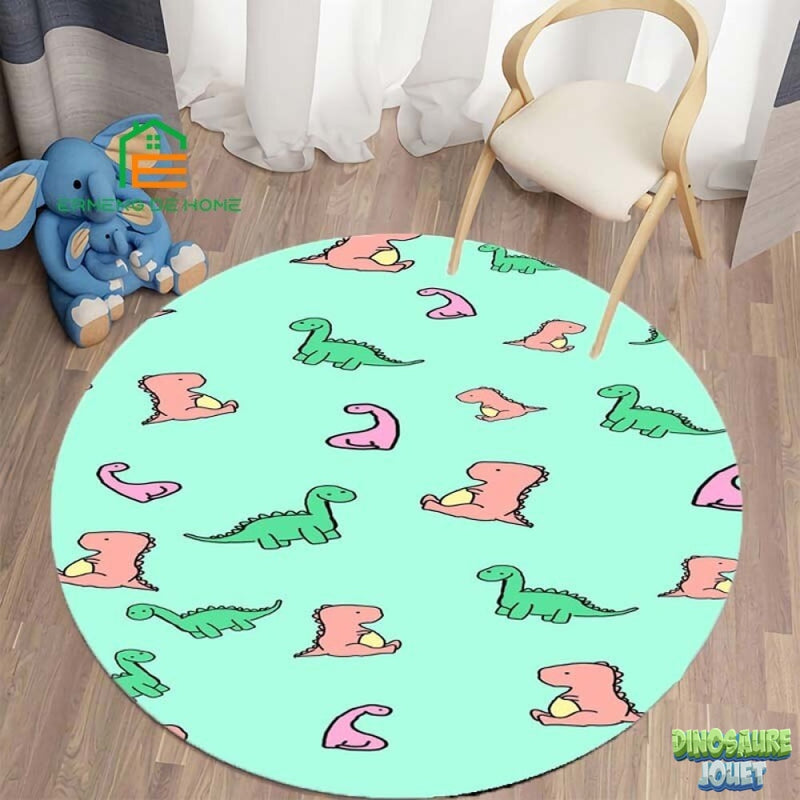 Tapis rond Dinosaure vert