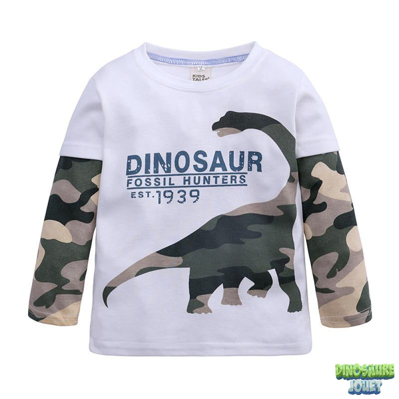 Tee shirt manche longue Dinosaure camouflage