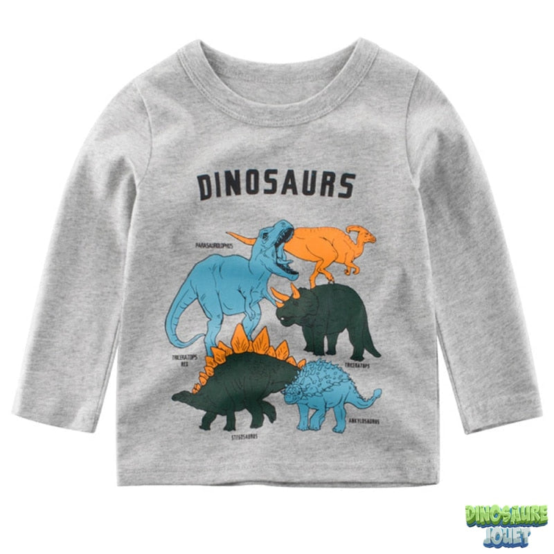 Tee shirt manche longue Dinosaure gris