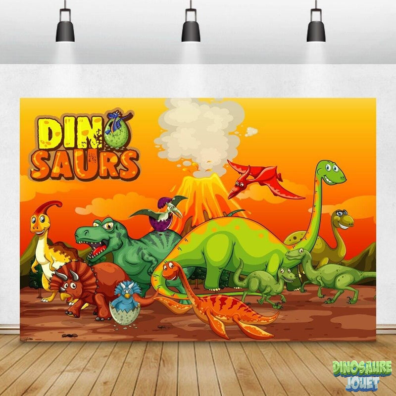 Tenture murale anniversaire Dinosaure volcan