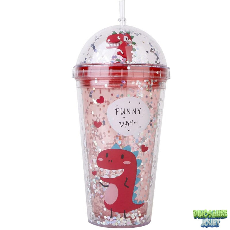 Verre couvercle paille Dinosaure