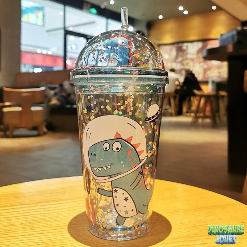 Verre couvercle paille Dinosaure